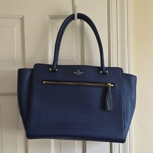 Kate Spade Blue Navy Leather Tote Purse With Tassel